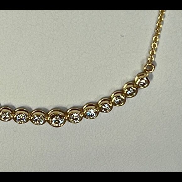14K Yellow Gold Necklace with 1/2 Carat Lab Grown Diamond in Curved Bar Design - Picture 11 of 16